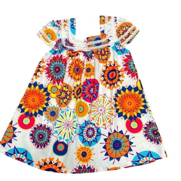 Floral Princess Toddler Girl Dress 4 Bohemia Button Lace Sleeveless Sunflower - Picture 4 of 7